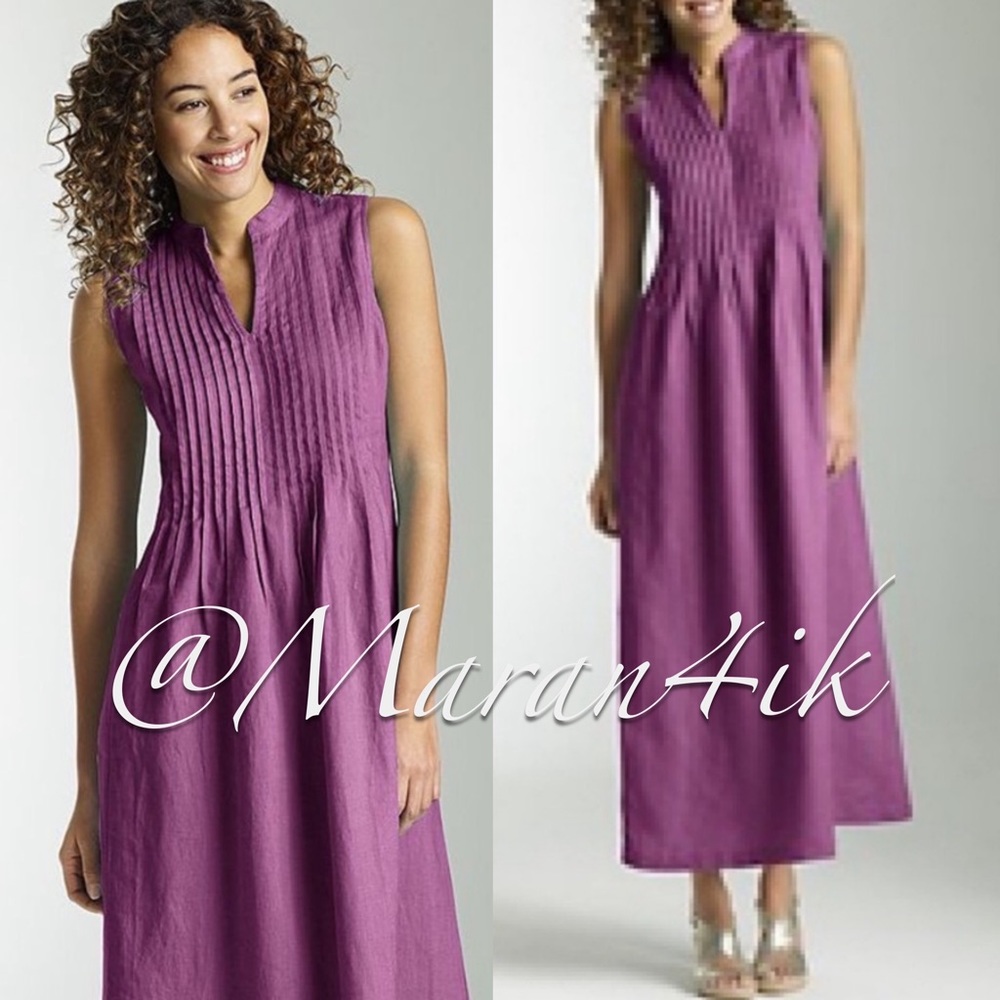 J. Jill Womens Purple 100% Linen Pintuck Maxi
Dress with Pockets Size M